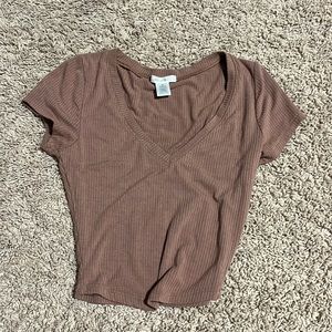 Brown V neck tee